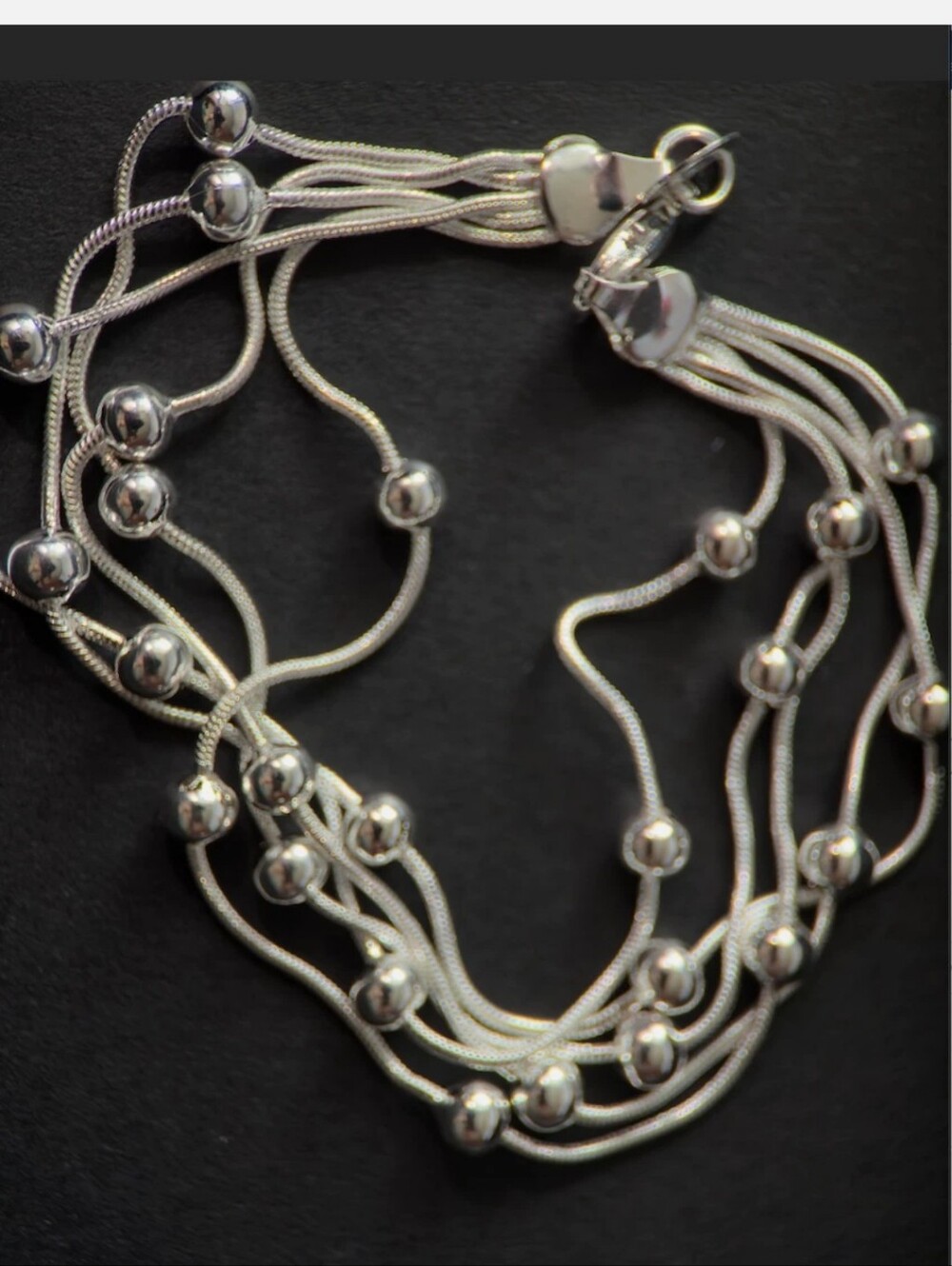New 925 Sterling Silver 5 Strand 5mm Ball Station Bracelet 8" Long Elegant